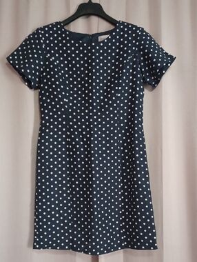 Chadwicks Linen Blend Navy White Polka Dot Mini Dress Short Sleeve 8 Petite
